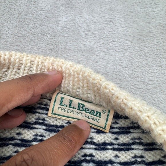 VTG LL Bean Norwegian Nordic Polar Bear Sweater Mens L Ivory Pullover Wool Cozy - Picture 5 of 8
